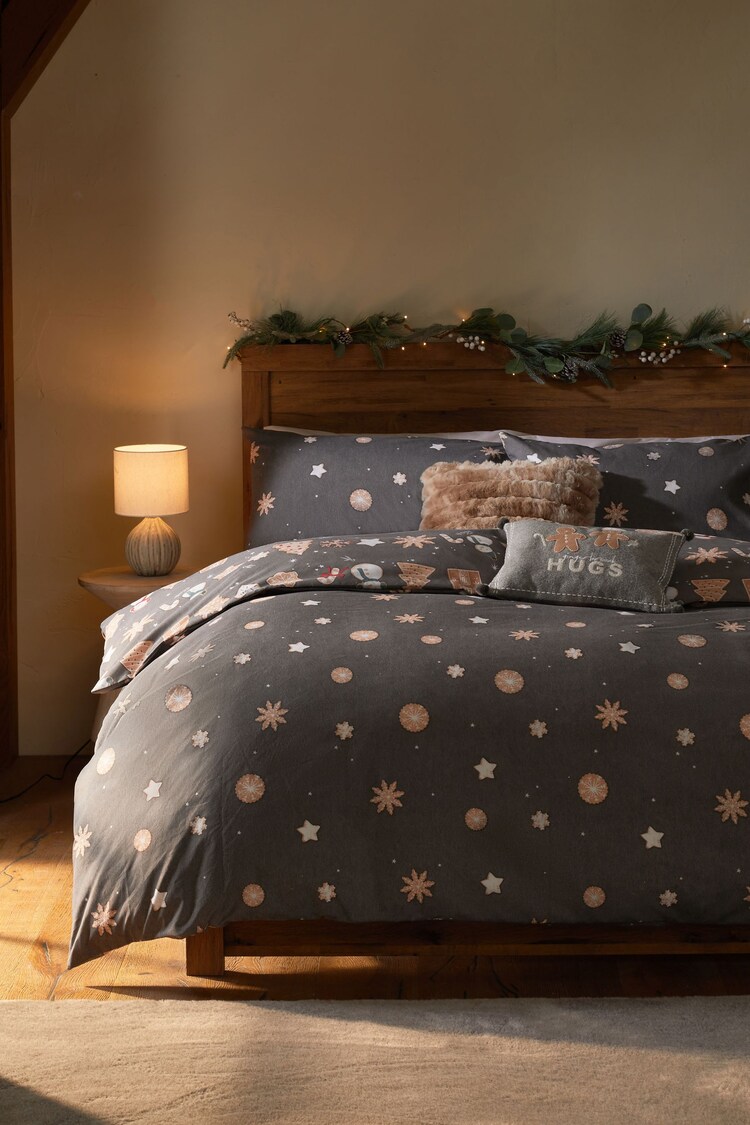 Buy Grey/Brown Christmas Reversible Duvet Cover and Pillowcase Set from