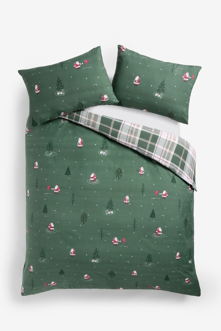 Buy 2 Pack Green Festive Santa Reversible Duvet Cover and Pillowcase
