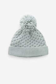 薄荷綠色 - Knitted Pom Waffle Baby Hat - 圖片 1，共 2