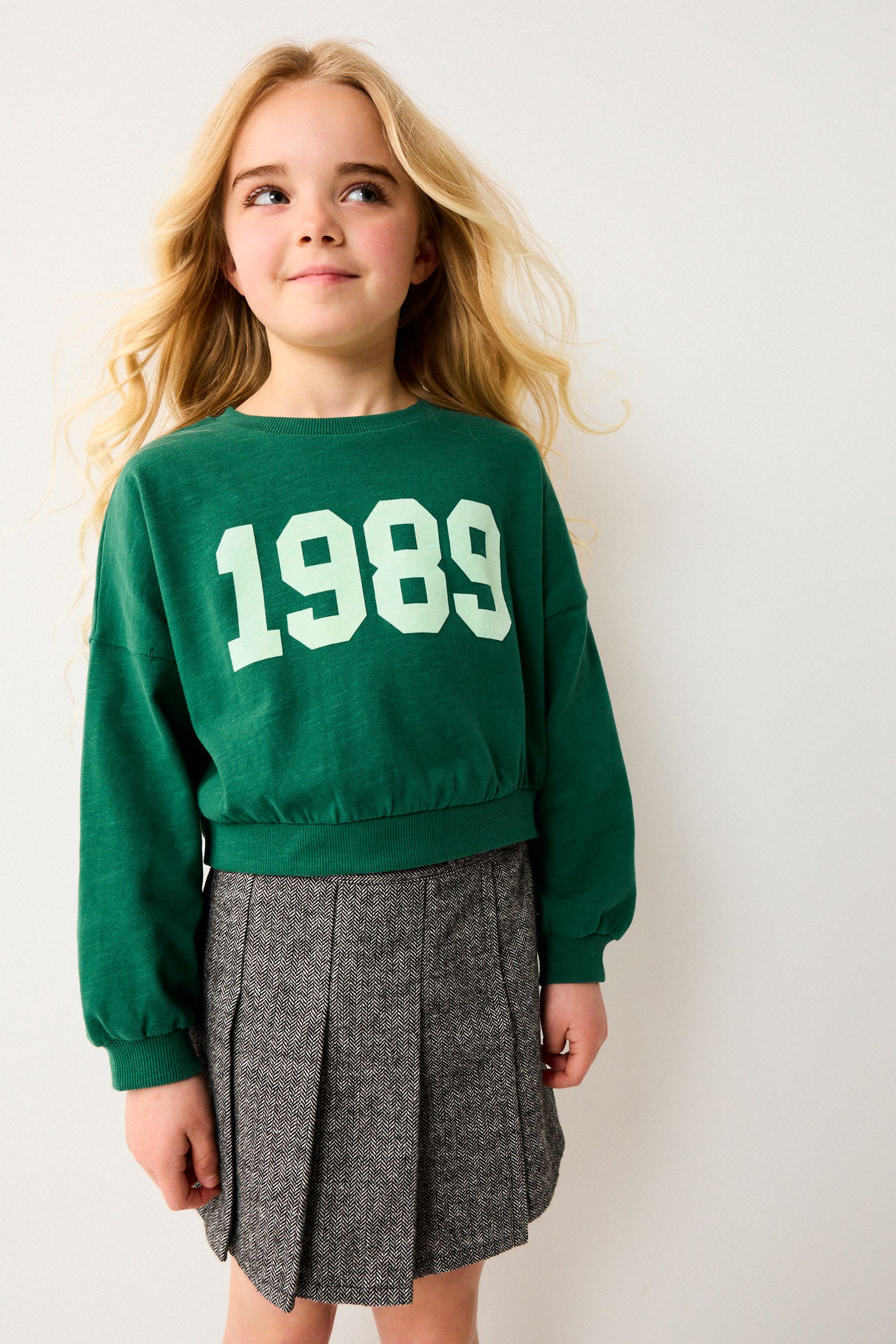 Green Varsity Graphic 100 Cotton Long Sleeve Sweatshirt 3 16yrs