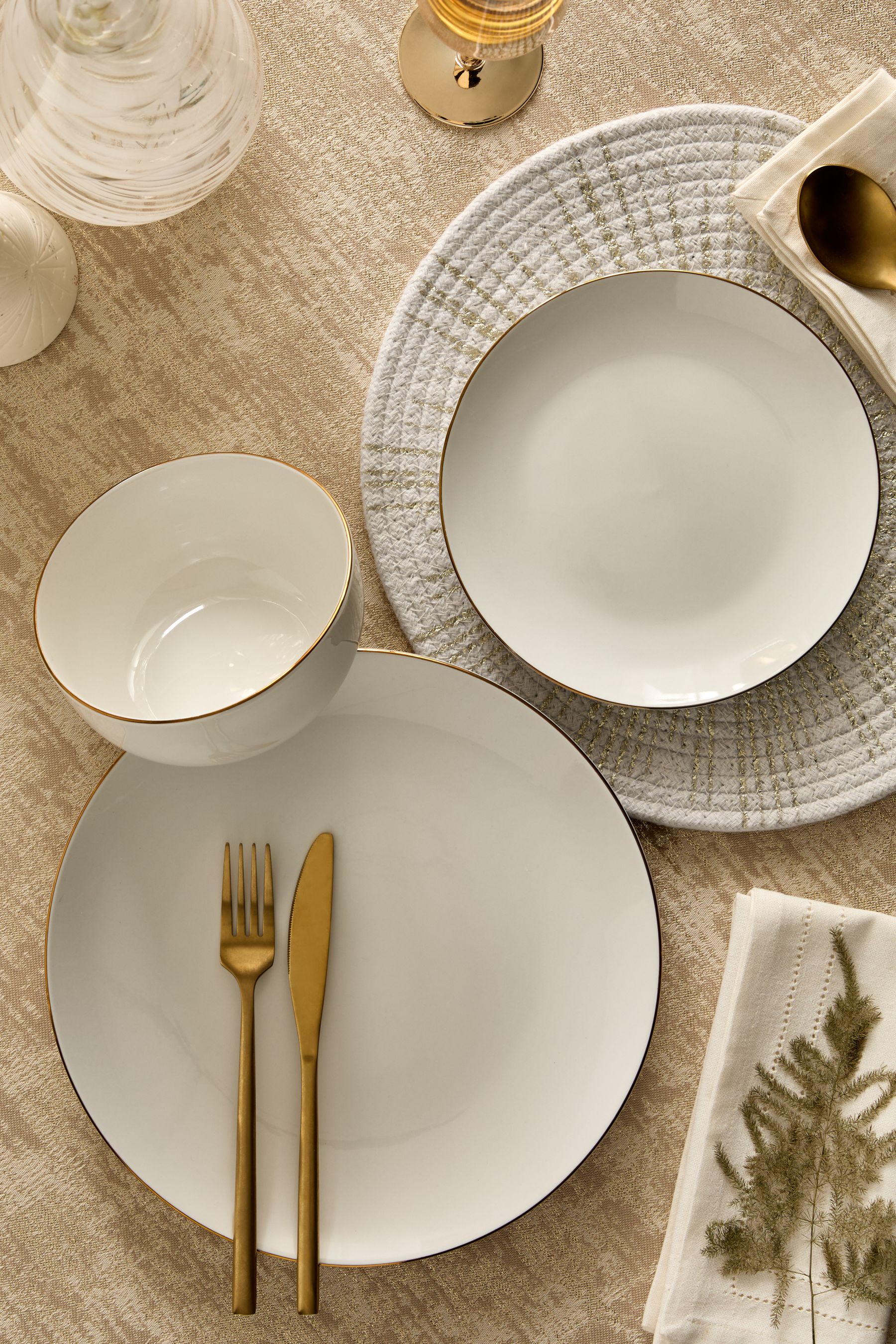 Buy 12 Piece White Nova Gold Rim Dinner Set from Next Austria