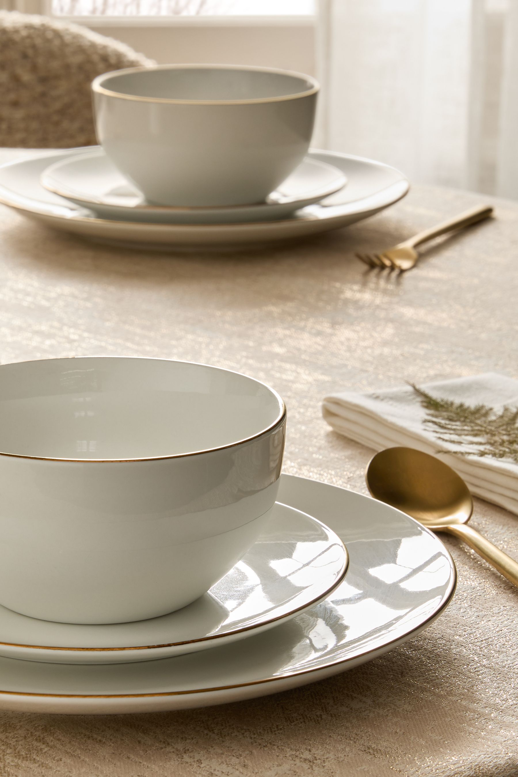 Buy 12 Piece White Nova Gold Rim Dinner Set from the Next UK online shop