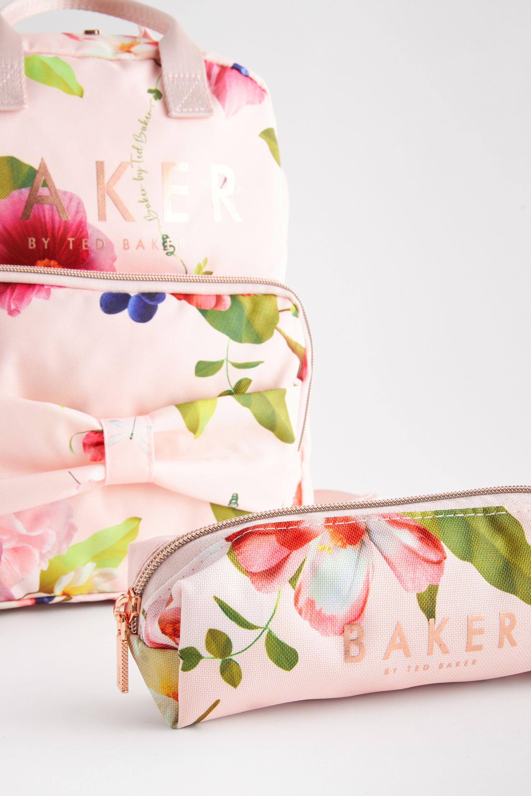 Baker by Ted Baker Girls Pink Back to School Floral Backpack with Pencil Case one
