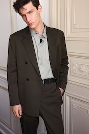 Green Double Breasted Twill Relaxed Fit Suit Jacket - Image 1 of 7