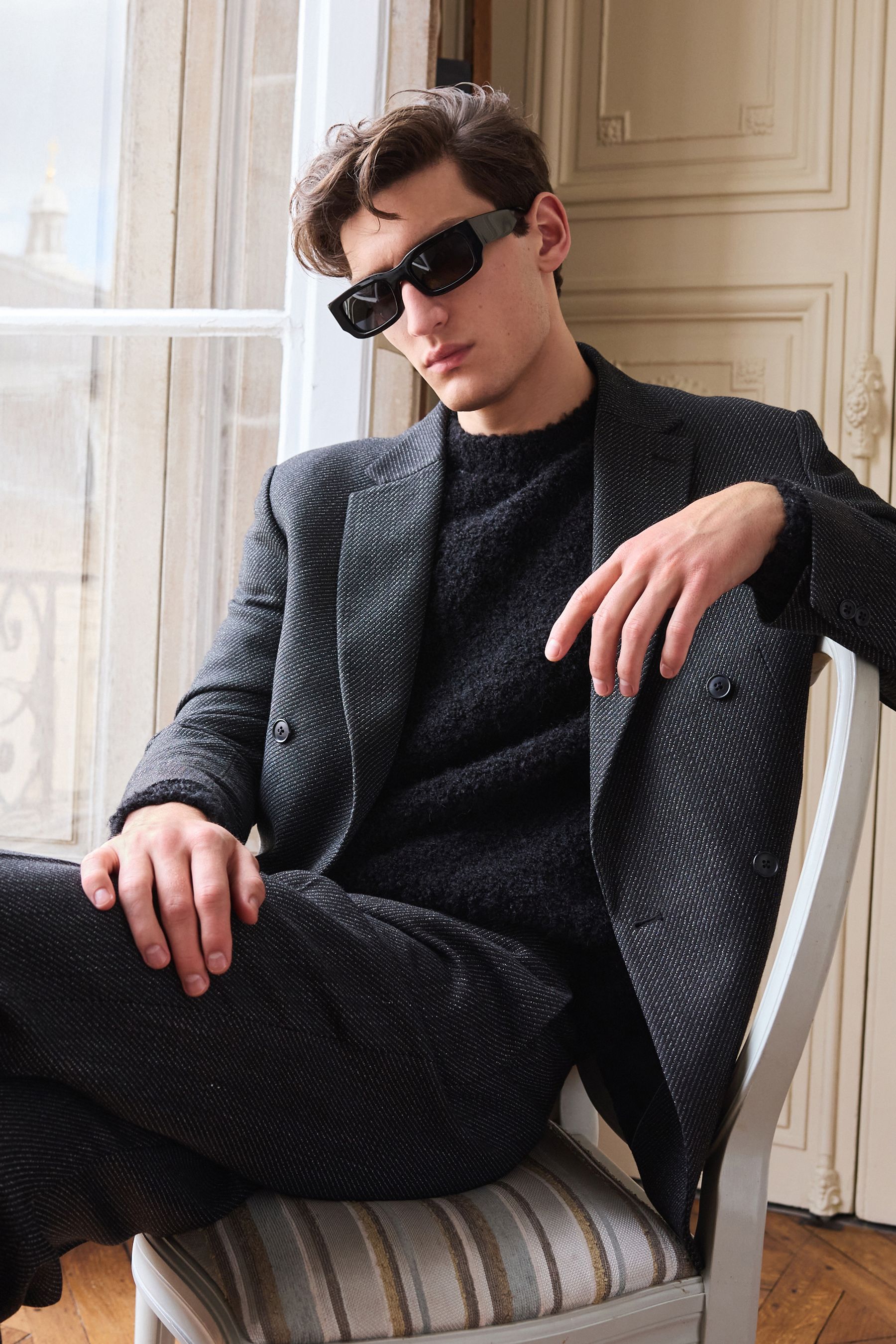 Buy Black Textured Double Breasted Suit Jacket from Next Canada