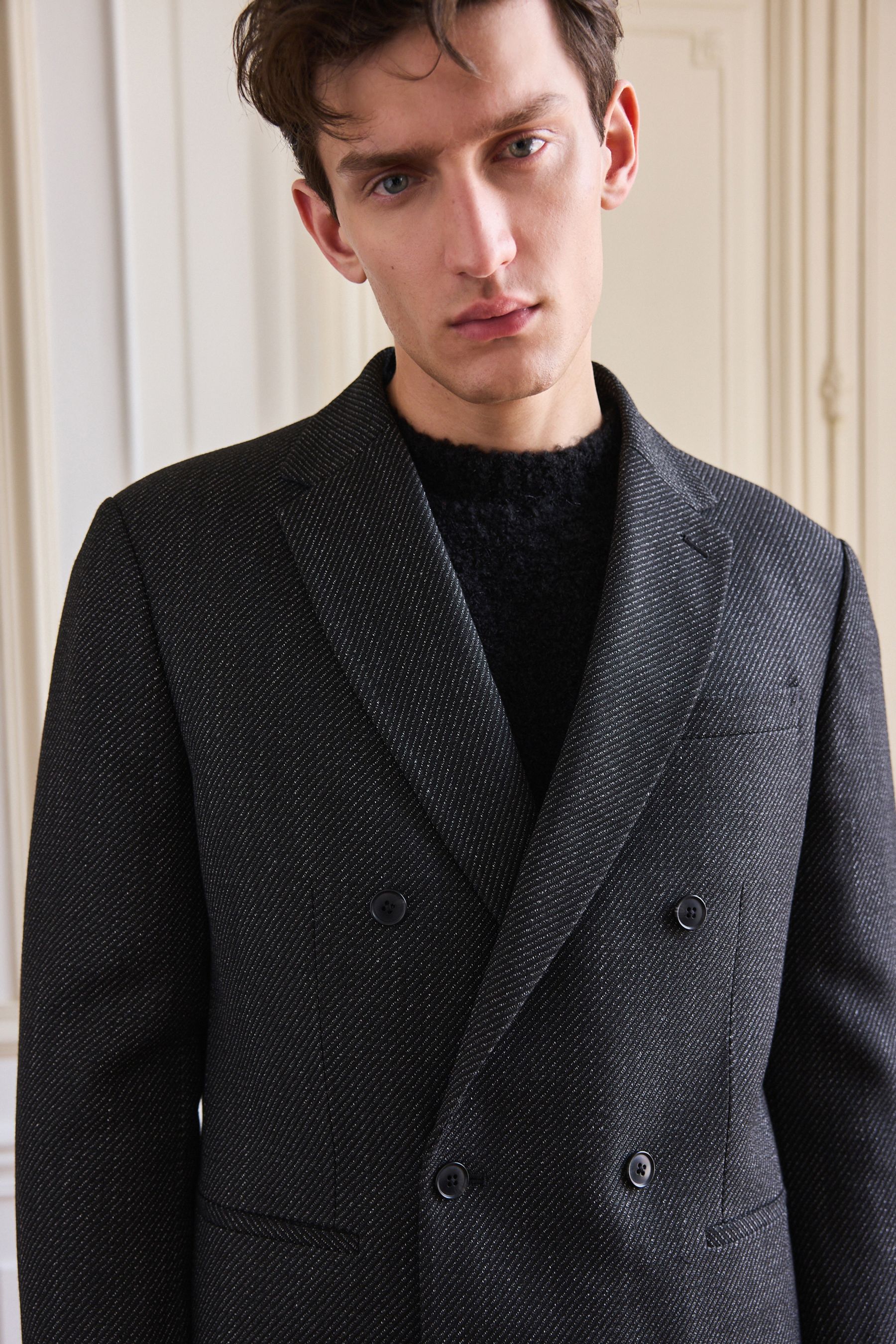 Buy Black Textured Double Breasted Suit Jacket from the Next UK online shop