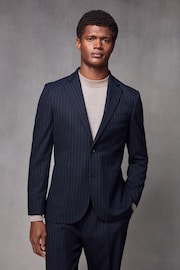 Navy Blue Slim Fit Flannel Stripe Suit Jacket - Image 1 of 11