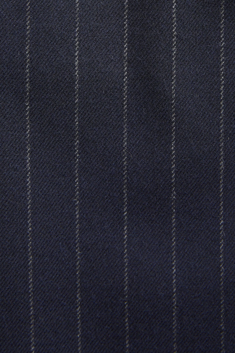 Navy Blue Slim Fit Flannel Stripe Suit Trousers - Image 9 of 9