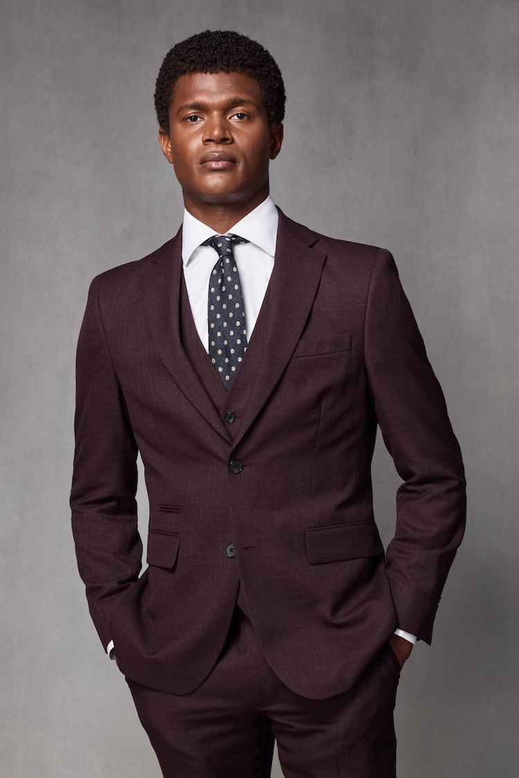 Red Tailored Fit Textured Wool Suit Jacket - Image 1 of 10