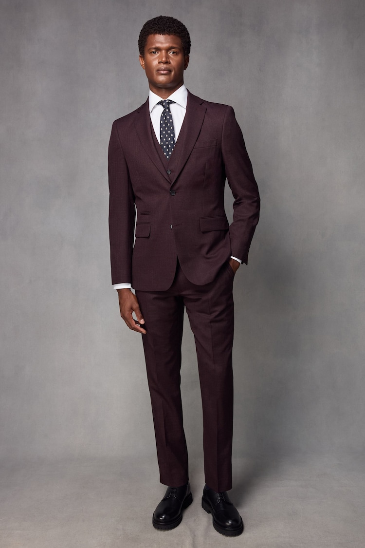 Red Tailored Fit Textured Wool Suit Trousers - Image 2 of 9