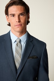 Blue Slim Fit Textured Flannel Suit Jacket - Image 4 of 9