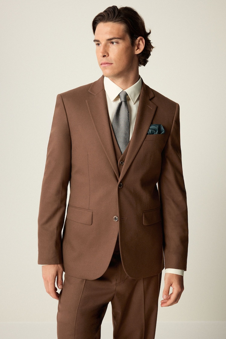 Brown Slim Fit Flannel Suit Jacket - Image 1 of 10