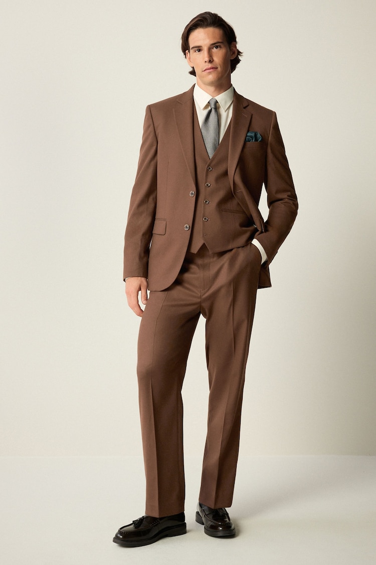 Brown Slim Fit Flannel Suit Jacket - Image 2 of 10