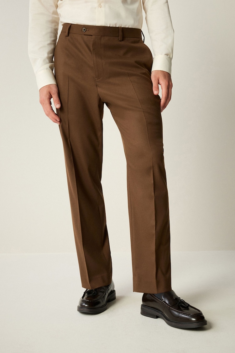 Brown Slim Fit Flannel Suit Trousers - Image 1 of 5