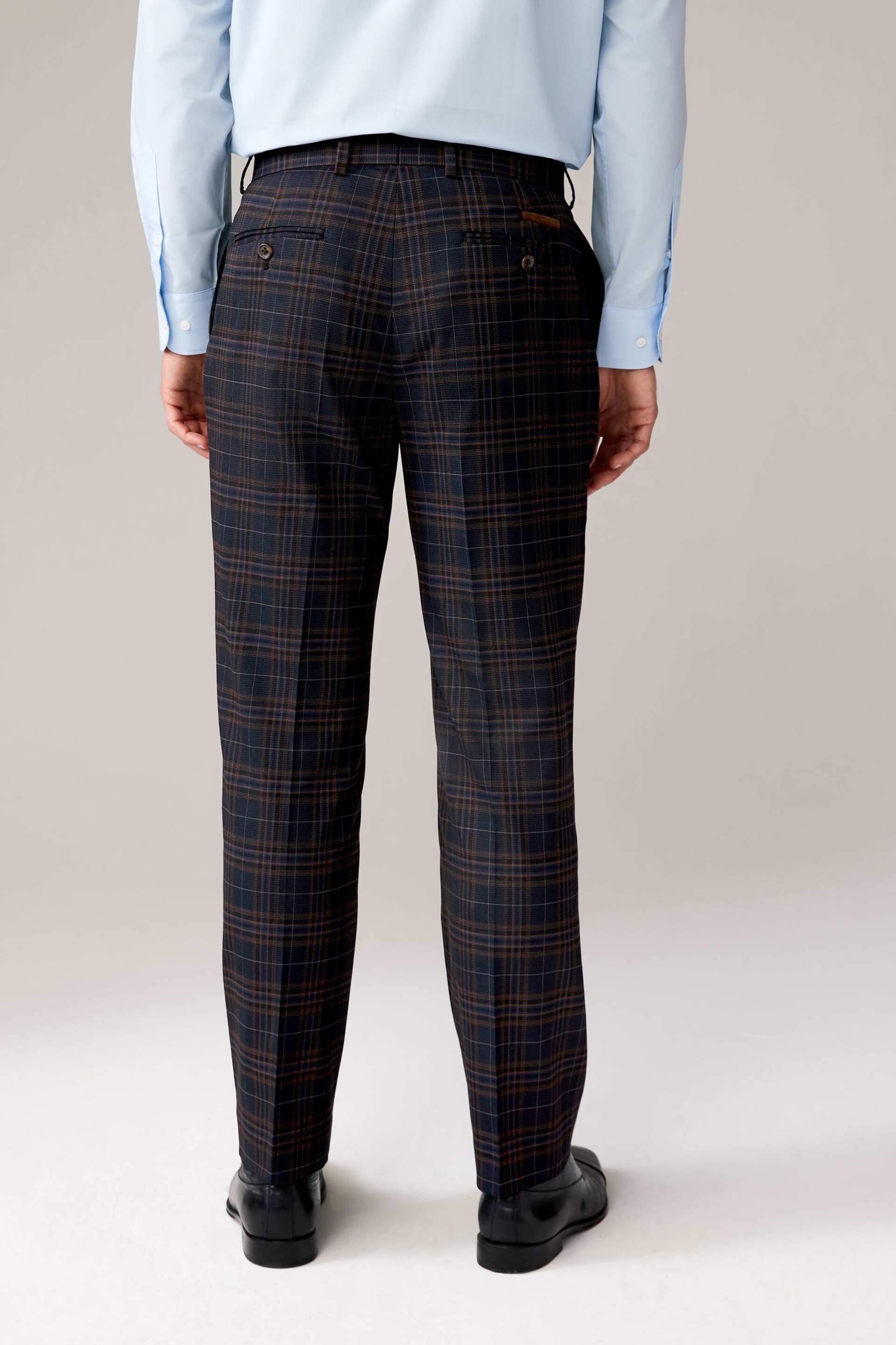 Navy Tailored Fit Trimmed Check Suit Trousers - Image 3 of 9