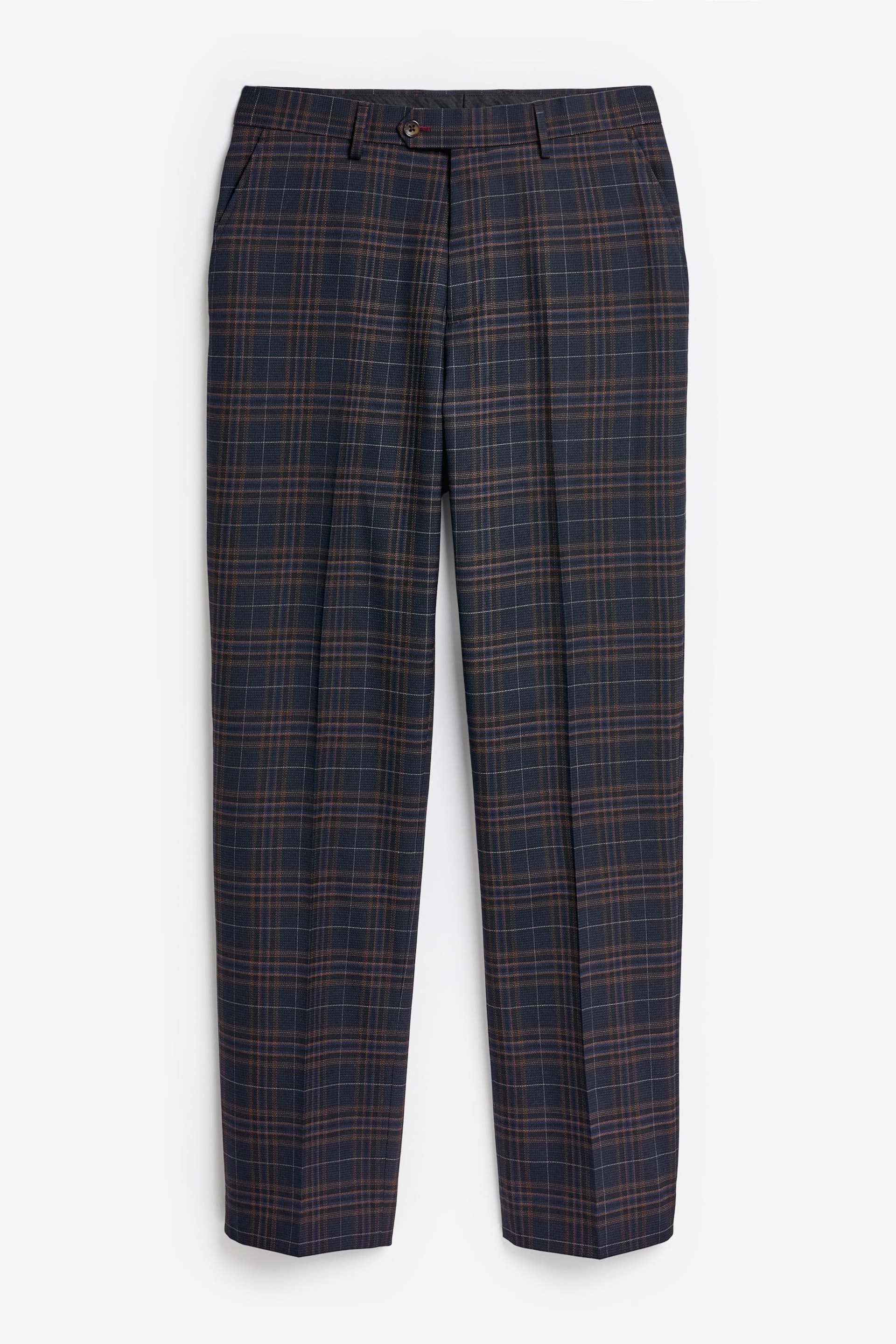 Navy Tailored Fit Trimmed Check Suit Trousers - Image 6 of 9