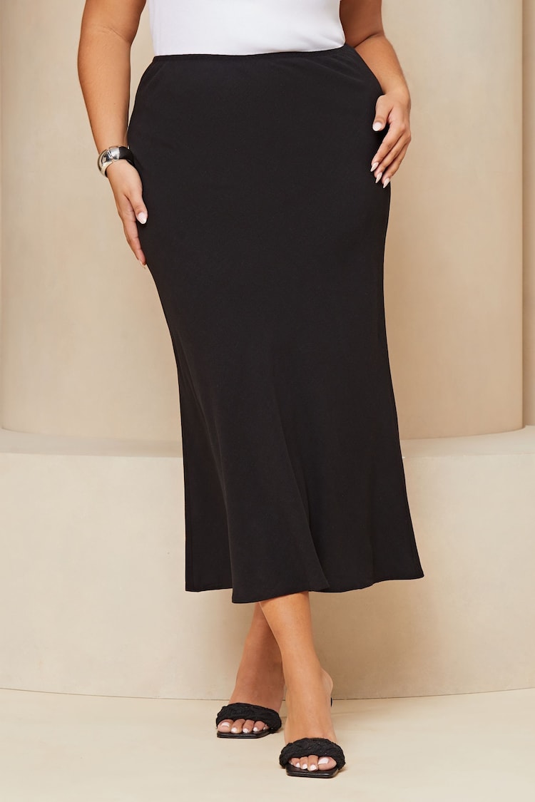 Lipsy Black Curve Maxi Skirt With Touch Of Linen - Image 1 of 4