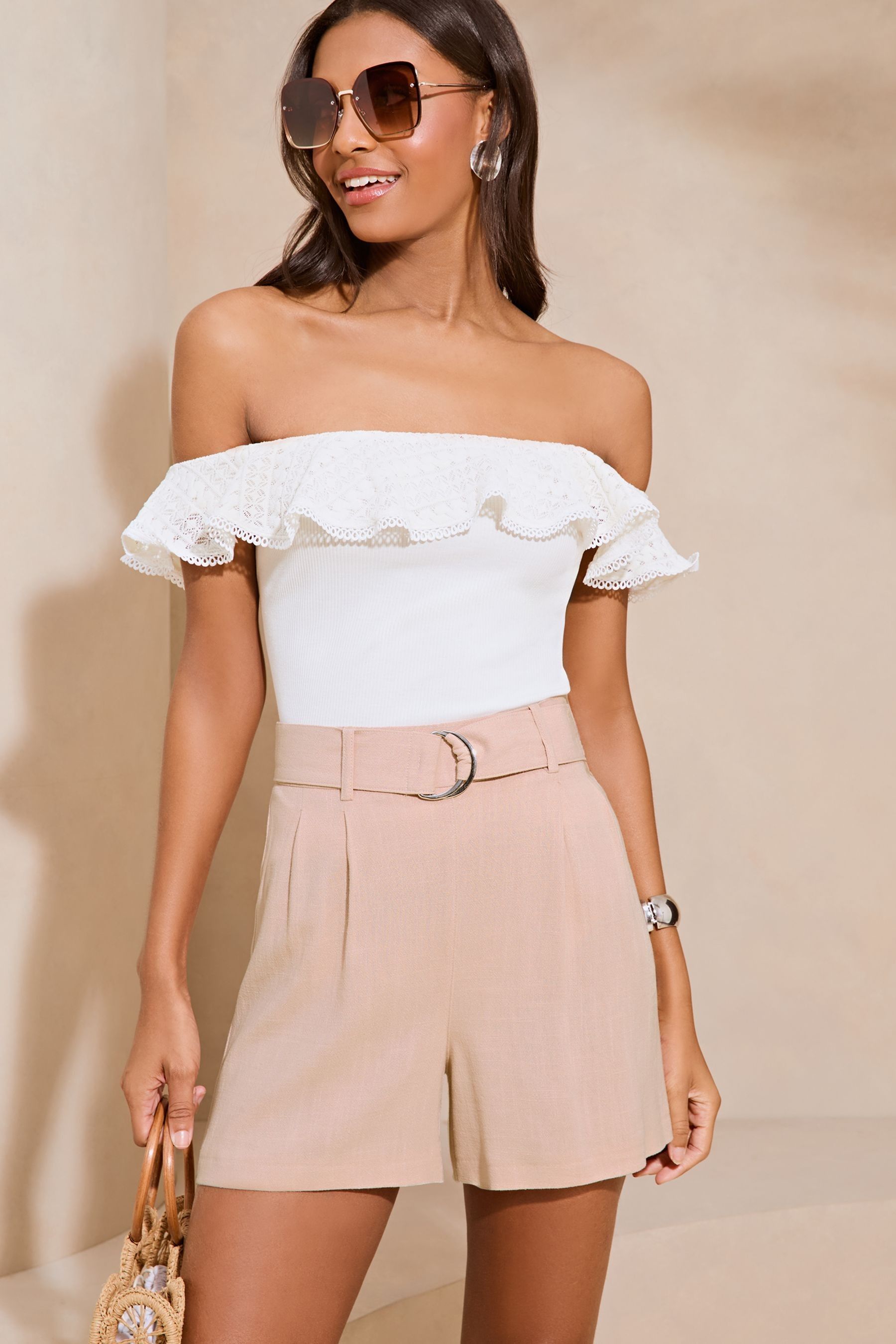 Buy Lipsy Pink Belted Shorts With A Touch Of Linen from the Next UK online shop