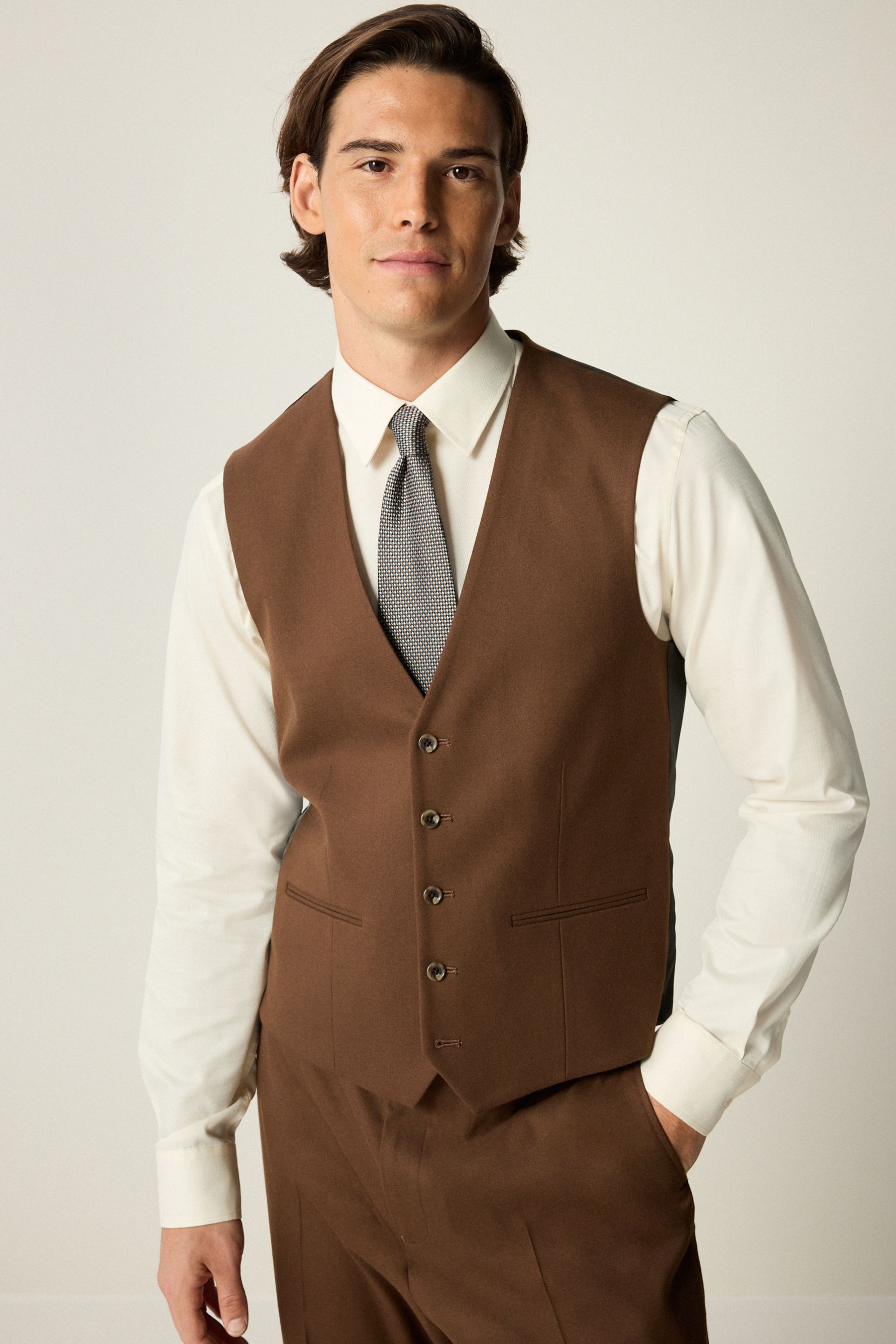 NEXT Brown Flannel Suit Waistcoat 42l Mens