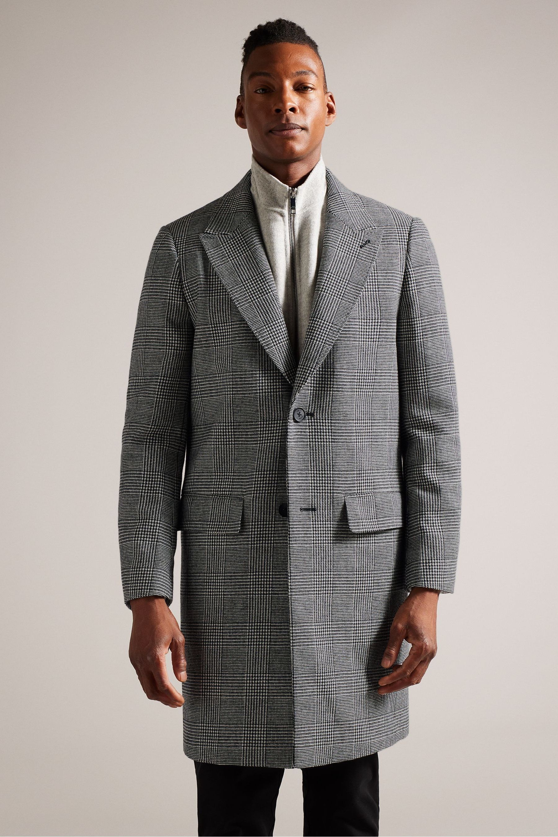 Buy Ted Baker Grey Raydash Wool Blend Check Overcoat from Next Luxembourg