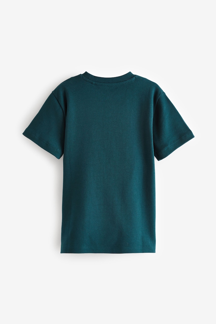 Teal Blue 100% Cotton Embroidery Textured Short Sleeve T-Shirt (3-16yrs) - Image 2 of 3