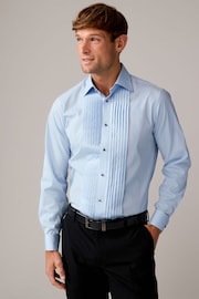 Light Blue Pleated Double Cuff Dress Shirt With Cutaway Collar - Image 1 of 8