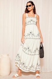 Friends Like These Ivory White Embroidered Tiered Strappy Maxi Dress - Image 3 of 4