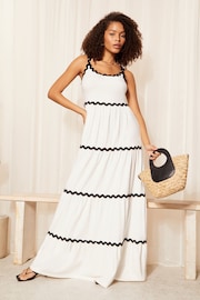 Friends Like These Ivory White Strappy Wavy Embroidered Maxi Dress - Image 3 of 4