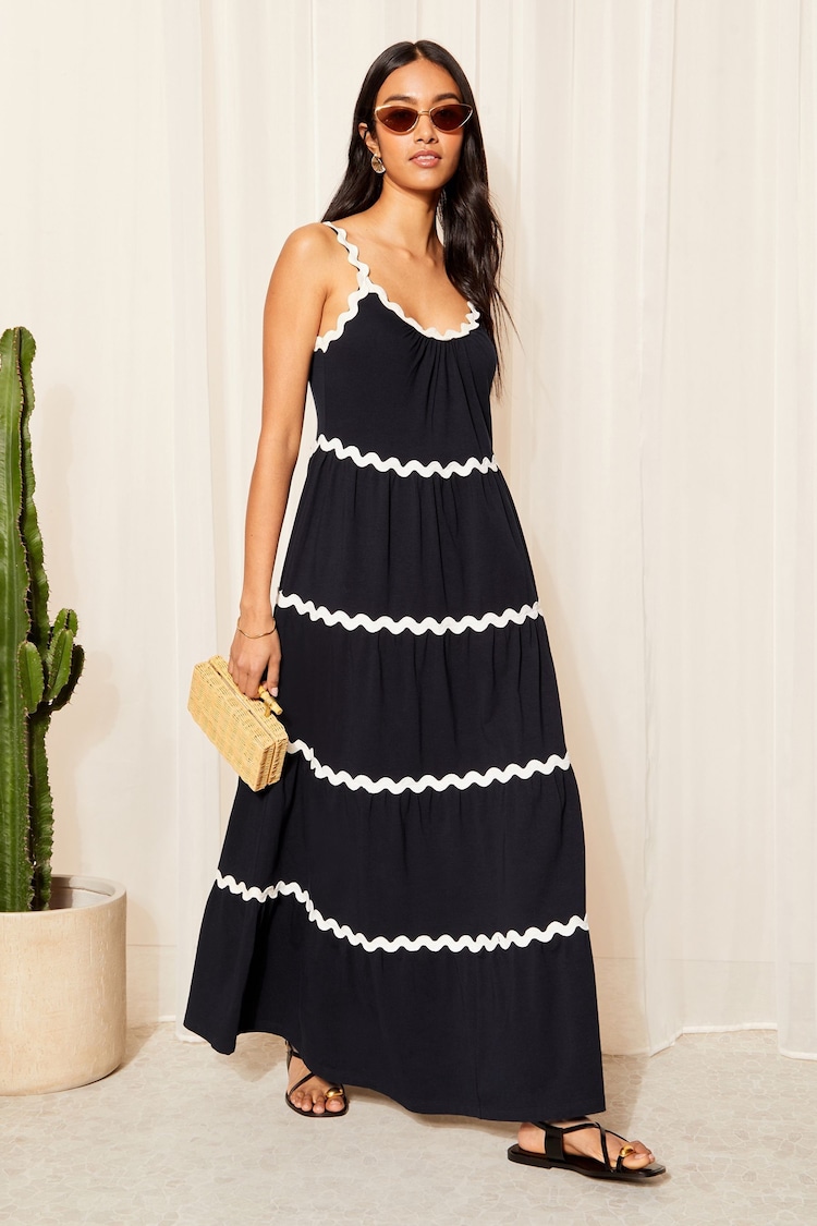 Friends Like These Navy Strappy Wavy Embroidered Maxi Dress - Image 4 of 4