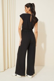 Friends Like These Black Petite Tie Belt Cosy Knit Rolled Sleeve Jumpsuit - Image 4 of 4