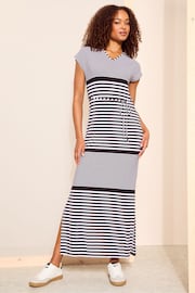 Friends Like These Black/White Petite Straight T-Shirt Maxi Dress With Belt - Image 1 of 4