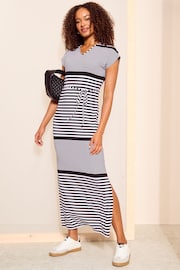 Friends Like These Black/White Petite Straight T-Shirt Maxi Dress With Belt - Image 3 of 4