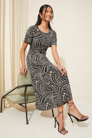 Friends Like These Black/White Petite ITY Flutter Short Sleeve Midi Dress - Image 1 of 4