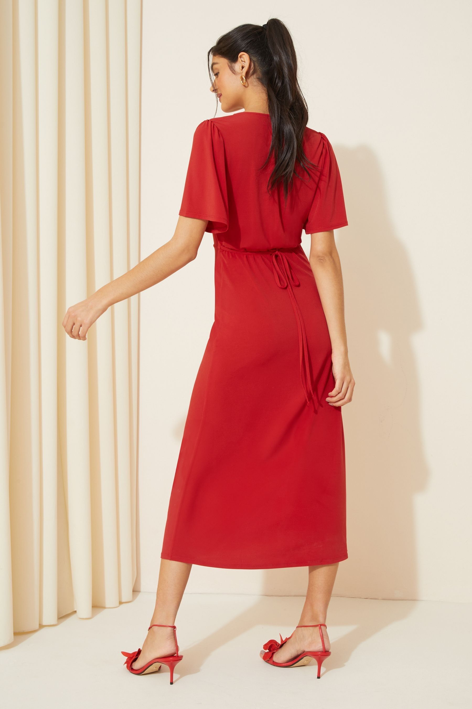 Buy Friends Like These Red Ruched Front Flutter Sleeve Midi Dress from the Next UK online shop