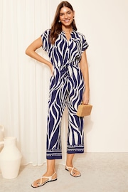 Friends Like These Navy Culotte Jumpsuit With Tie Belt - Image 3 of 4