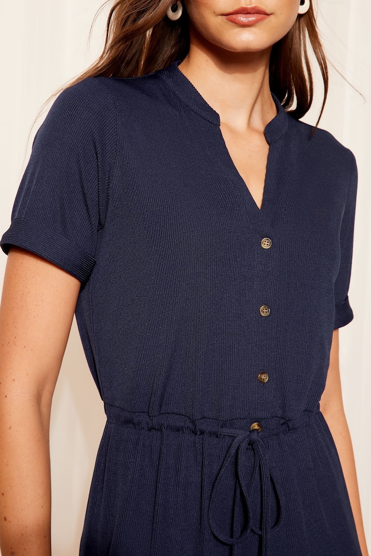 Friends Like These Navy Blue Ribbed Tie Waist Playsuit - Image 2 of 4