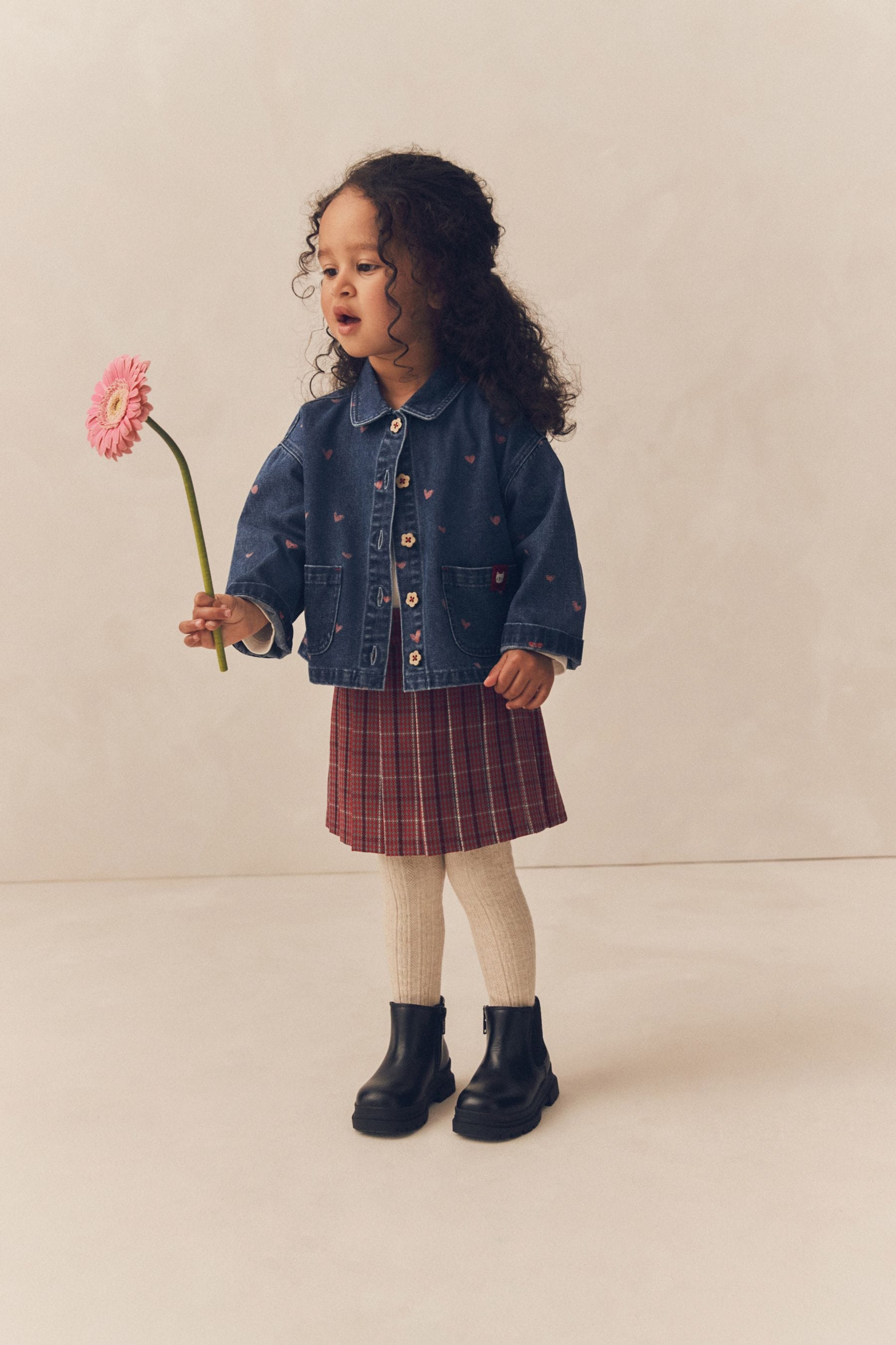 Buy Red Denim Shirt and Check Skirt Set 3mths 7yrs from Next Luxembourg