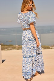 Friends Like These Blue Floral Tiered Cotton Maxi Skirt - Image 2 of 5