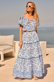 Friends Like These Blue Floral Tiered Cotton Maxi Skirt - Image 3 of 5