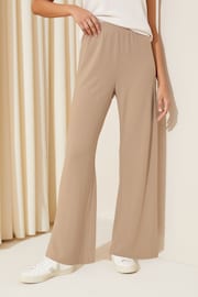 Friends Like These Beige Soft Touch Wide Leg Jersey Trousers - Image 1 of 4