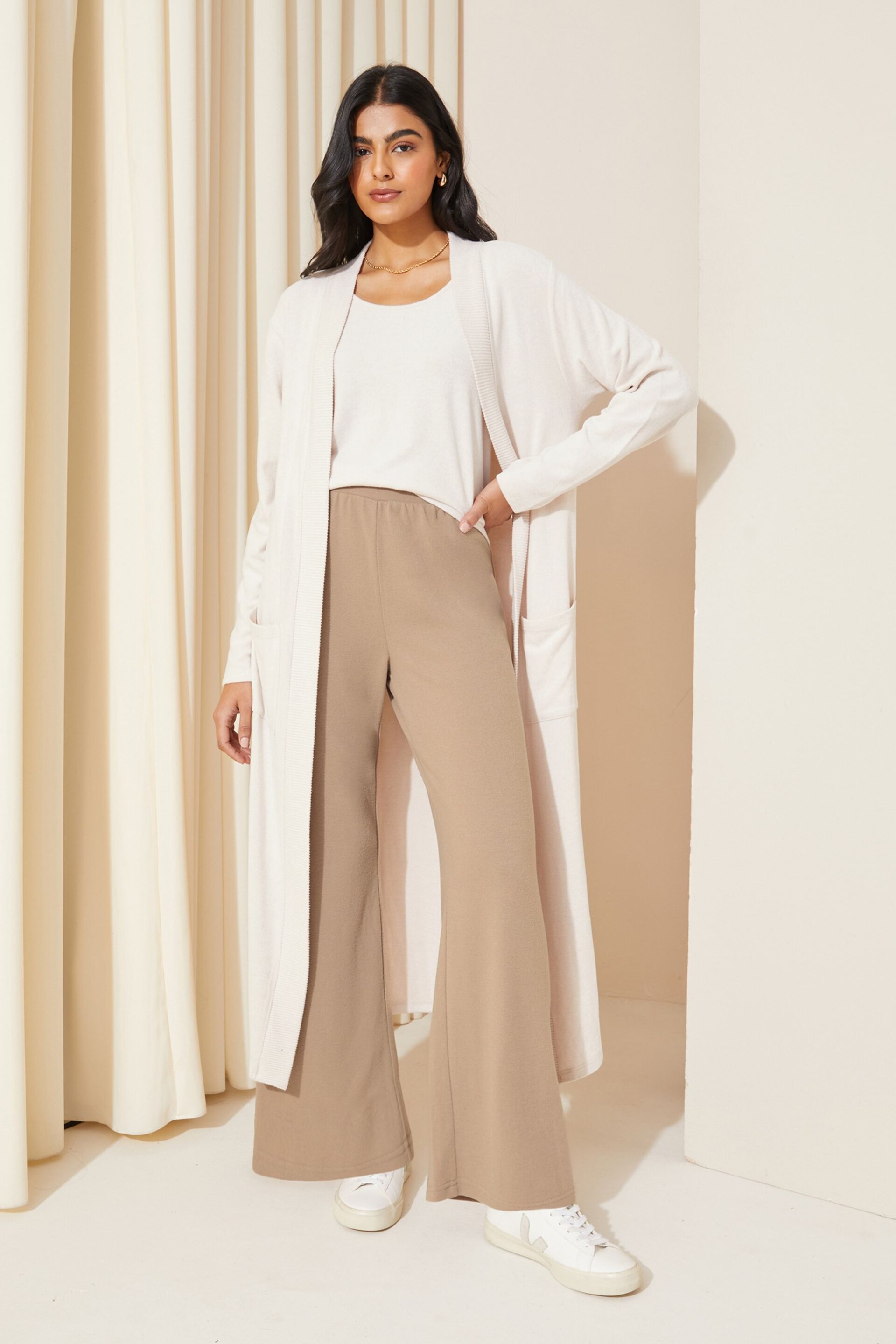 Friends Like These Beige Soft Touch Wide Leg Jersey Trousers - Image 2 of 4