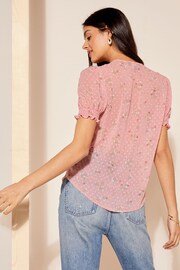 Friends Like These Pink Floral Ruffle Front Puff Sleeve Blouse - Image 4 of 4