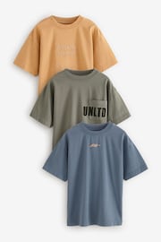 Blue/Green/Yellow Relaxed Fit Washed Short Sleeve 100% Cotton T-Shirts 3 Pack (3-16yrs) - Image 1 of 6