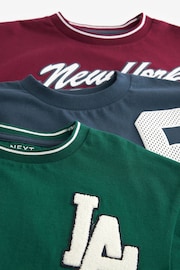 Berry/Navy/Green Varsity Graphic T-Shirts 3 Pack (3-16yrs) - Image 6 of 6