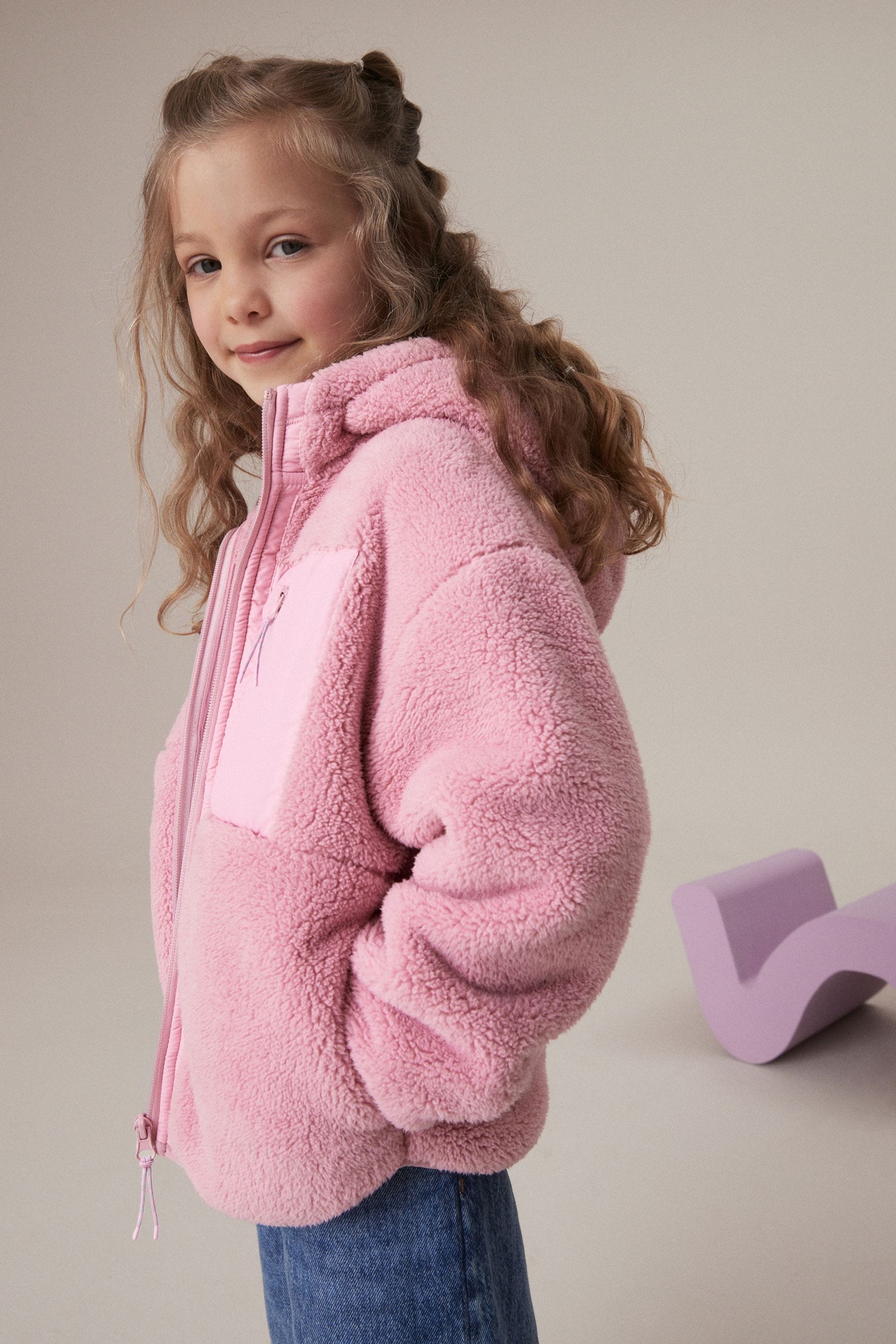 Pink jacket with hood outlet