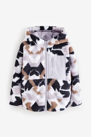 Cream Multi Borg Fleece Zip Through Hooded Jacket (3-16yrs) - Image 6 of 9