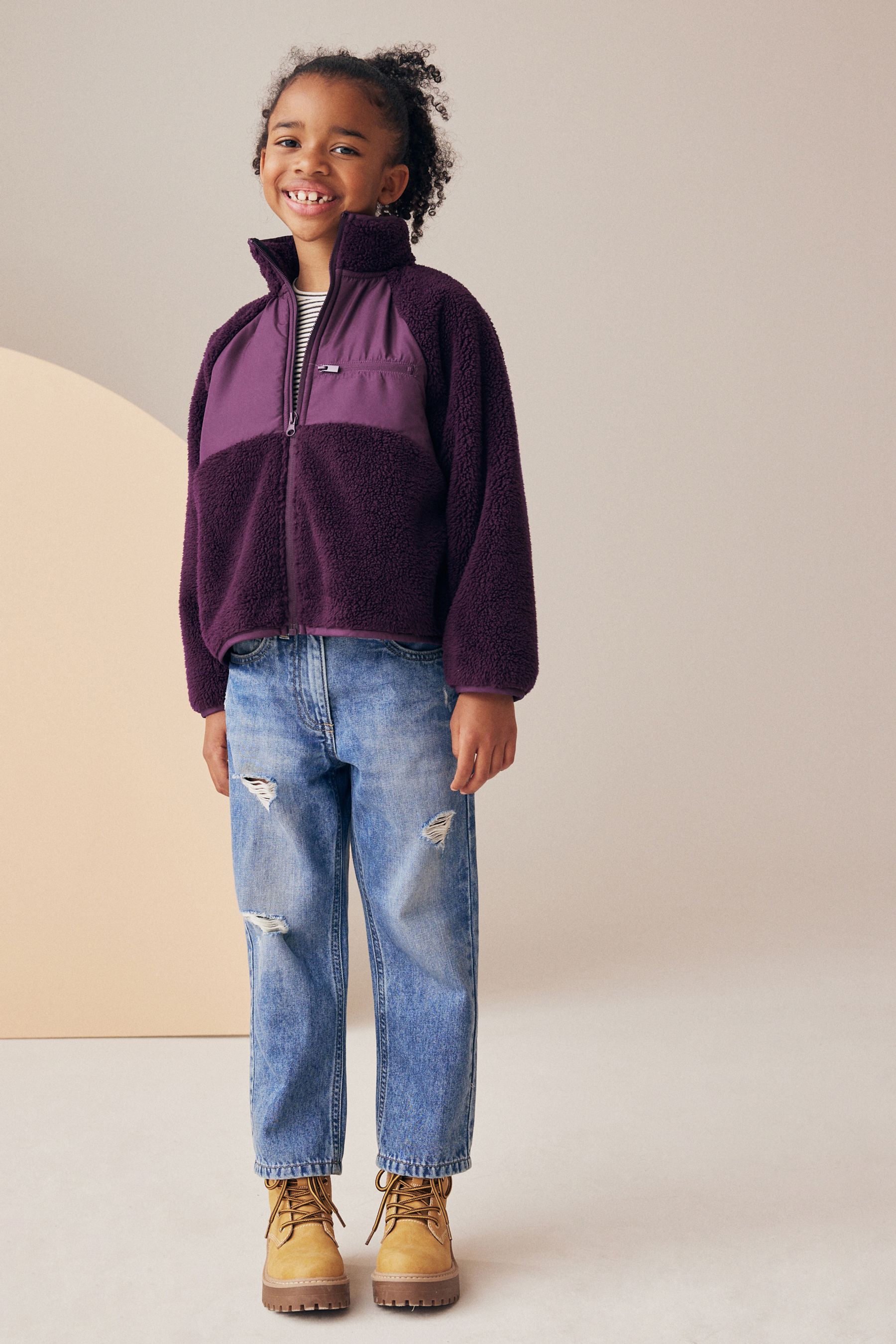 Buy Dark Purple Borg Fleece Zip Through Jacket 3 16yrs from Next Kuwait