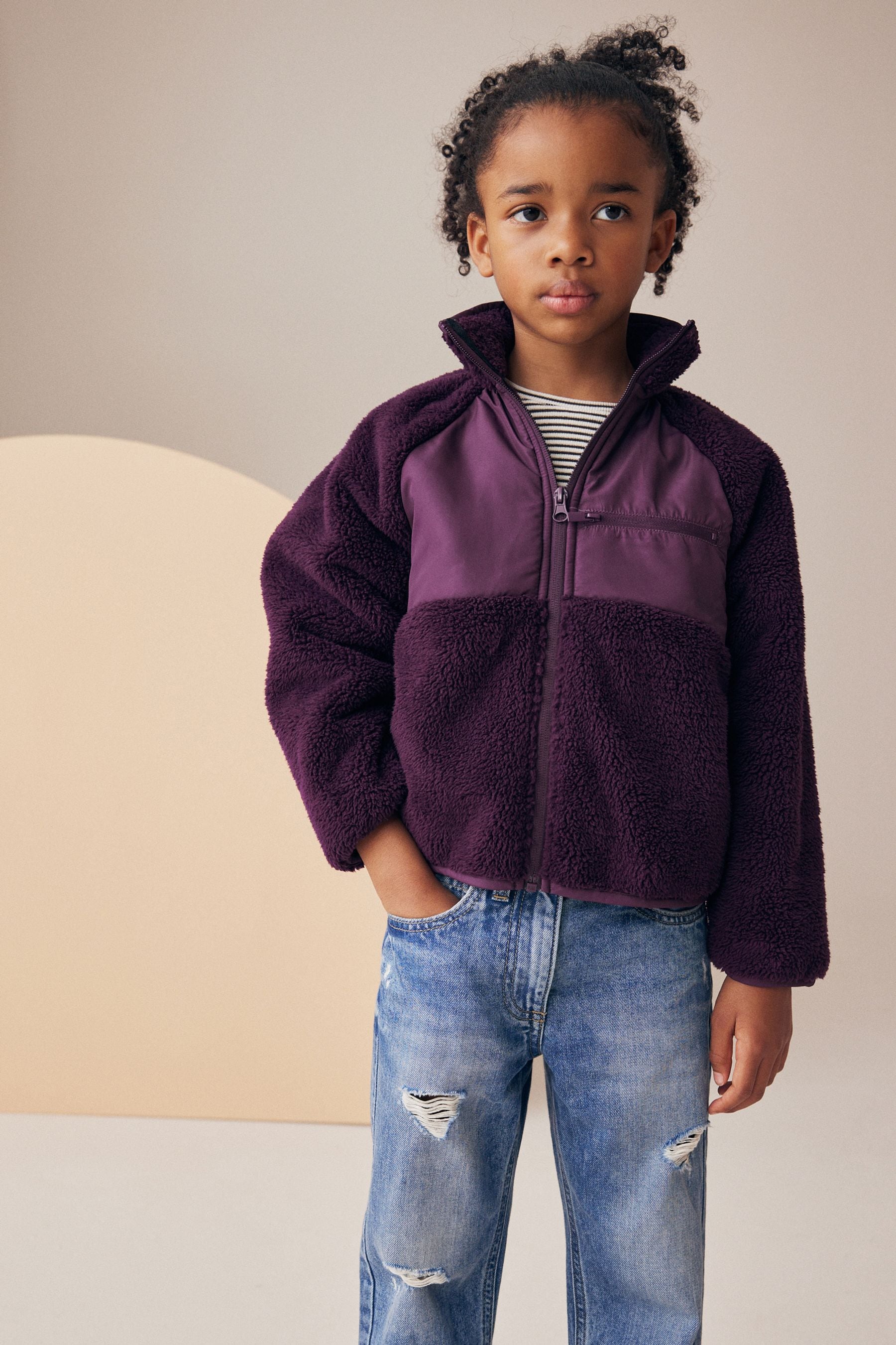 Buy Dark Purple Borg Fleece Zip Through Jacket 3 16yrs from the Next UK online shop