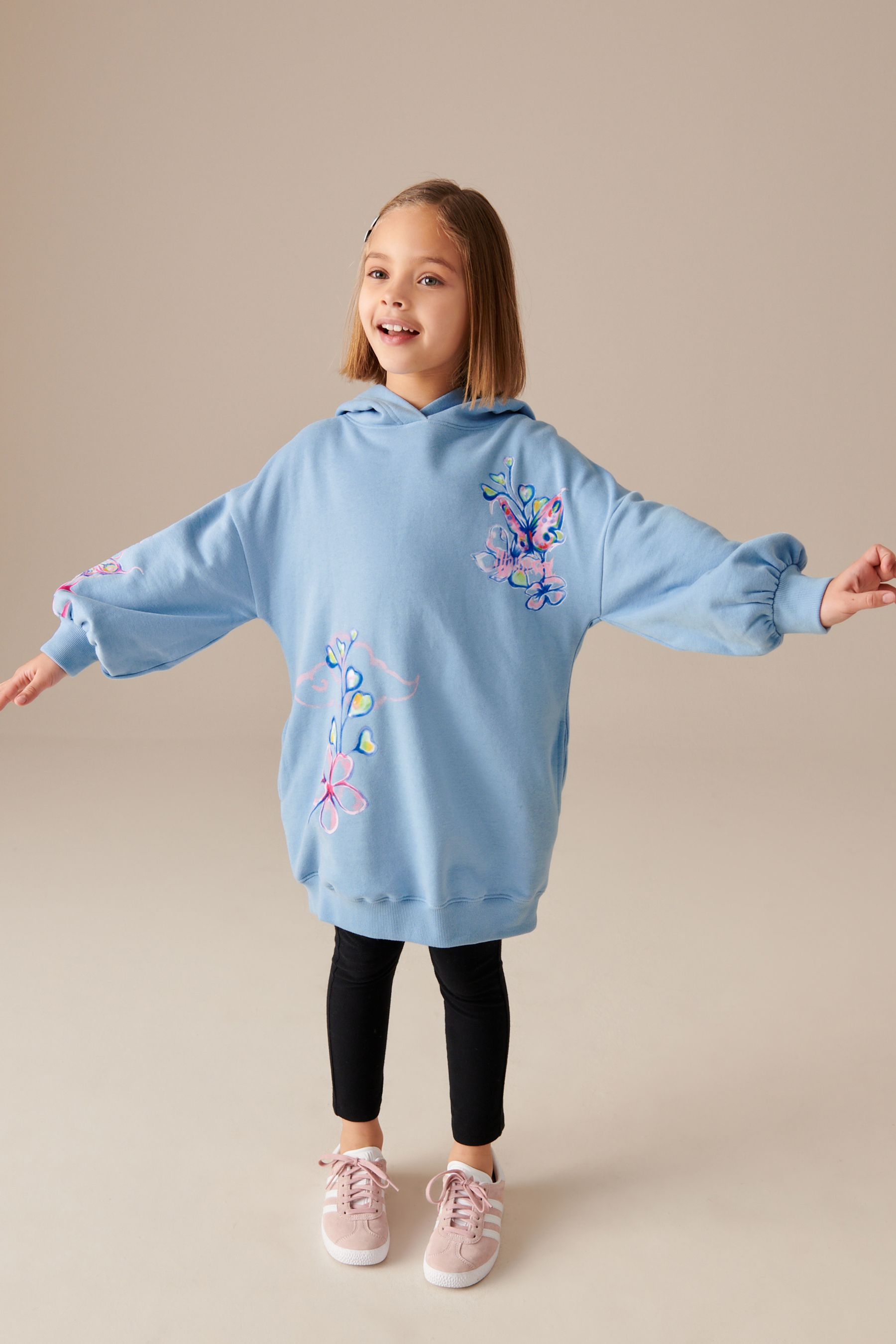 White hoodie with blue butterfly discount