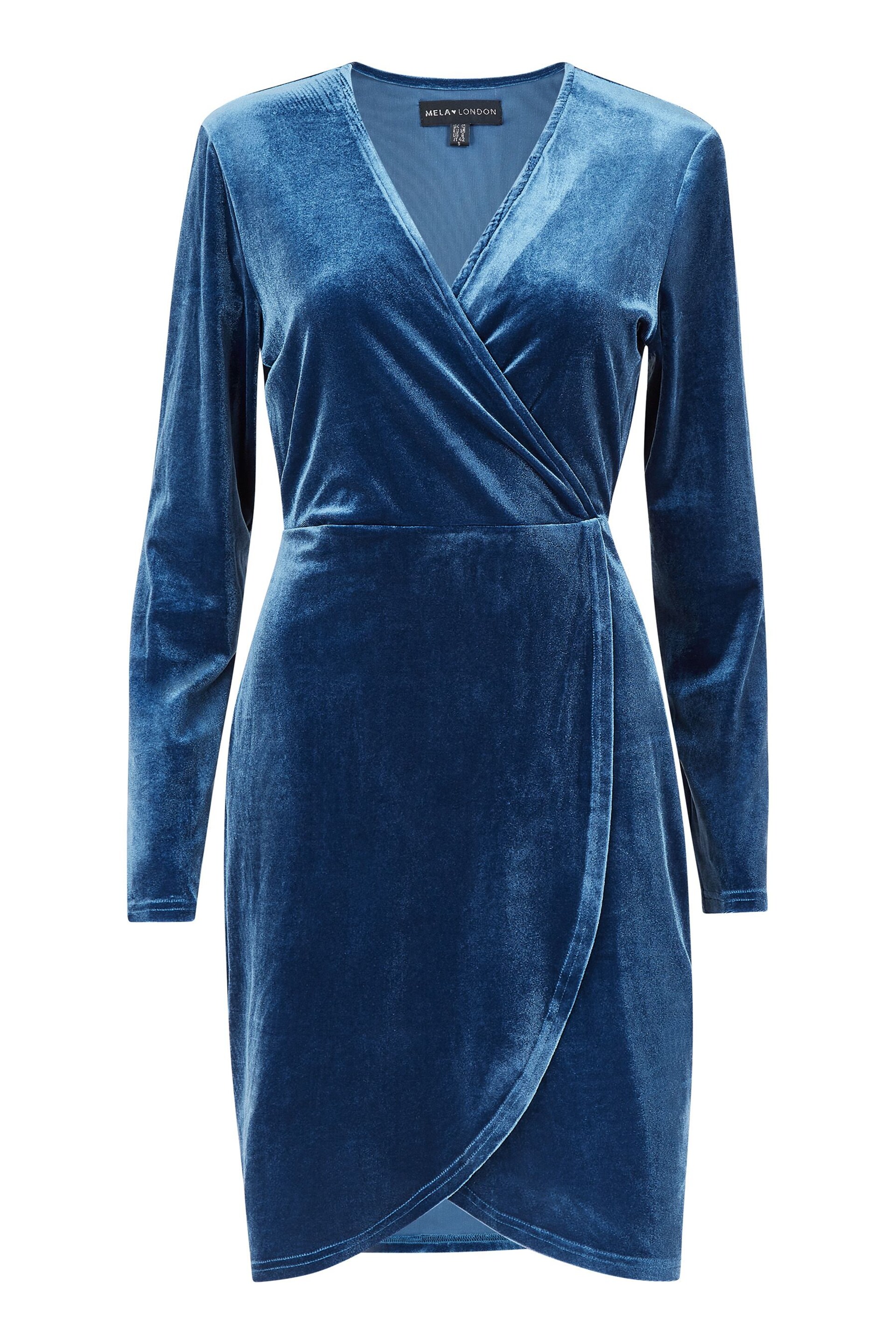 Mela Blue Velvet Wrap Dress - Image 4 of 4